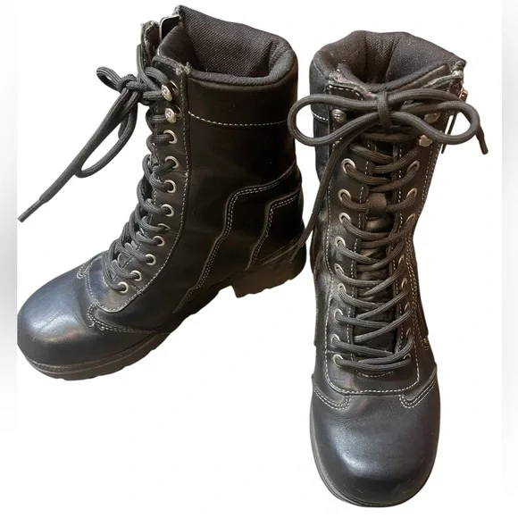 Harley-Davidson lace-up motorcycle boots with a side zipper - Picture 2 of 4